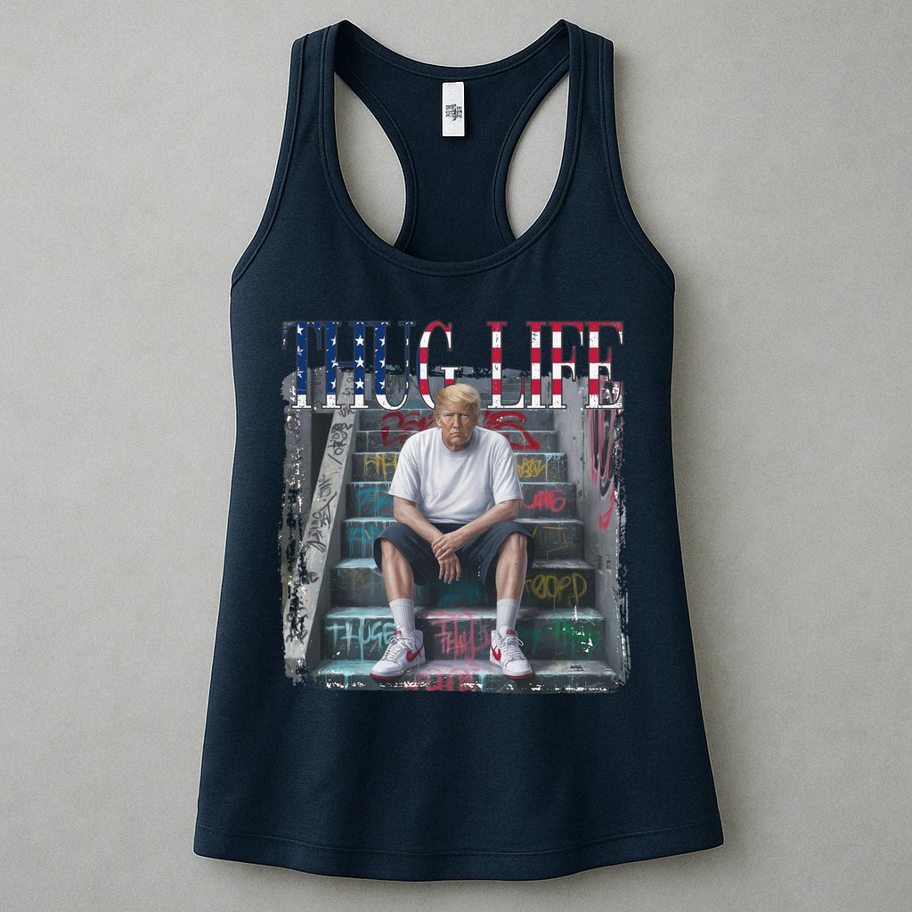 Trump Hip Hop Thug Life America Flag Vote Felon Conviction Womens Tank Top