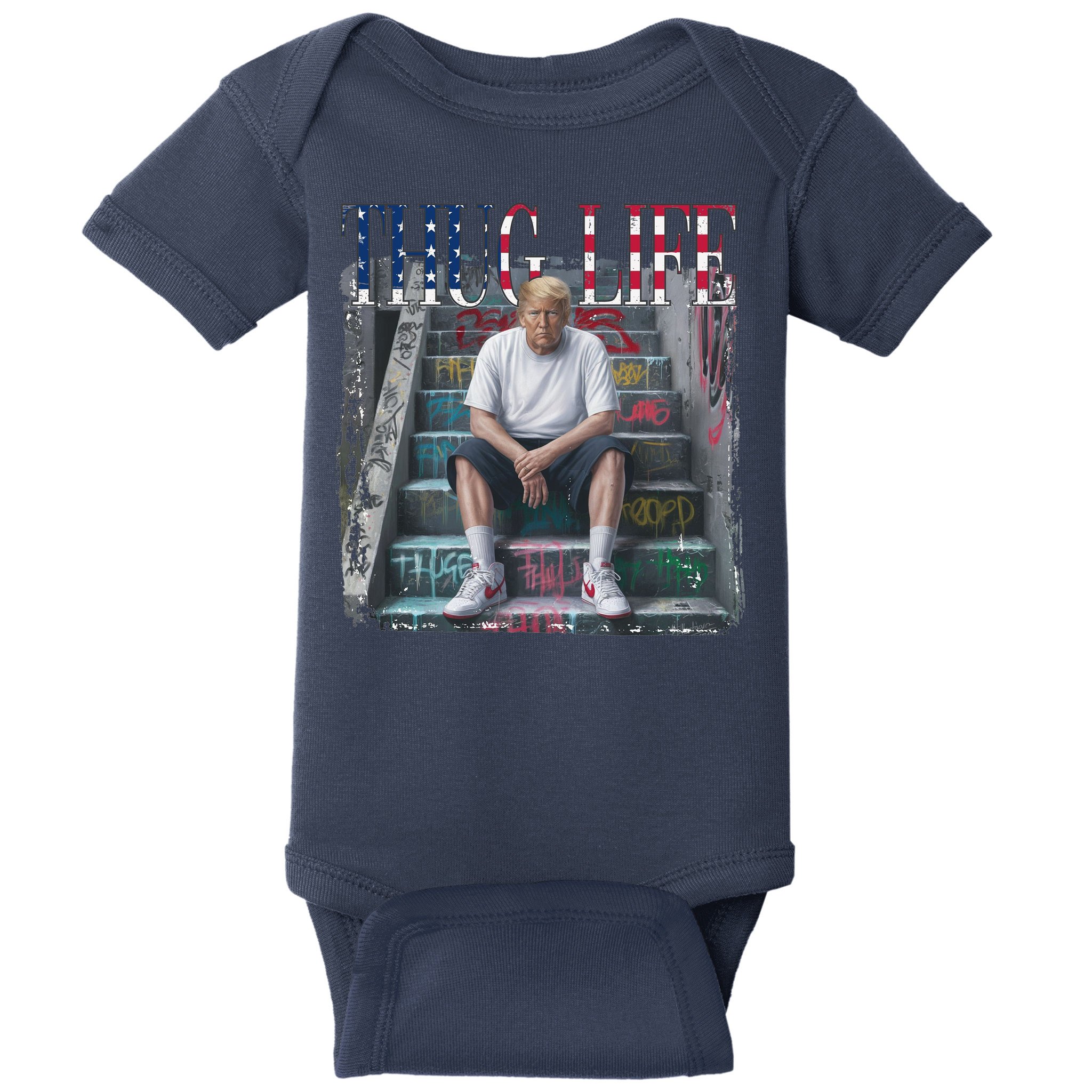 Trump Hip Hop Thug Life America Flag Vote Felon Conviction Baby Bodysuit