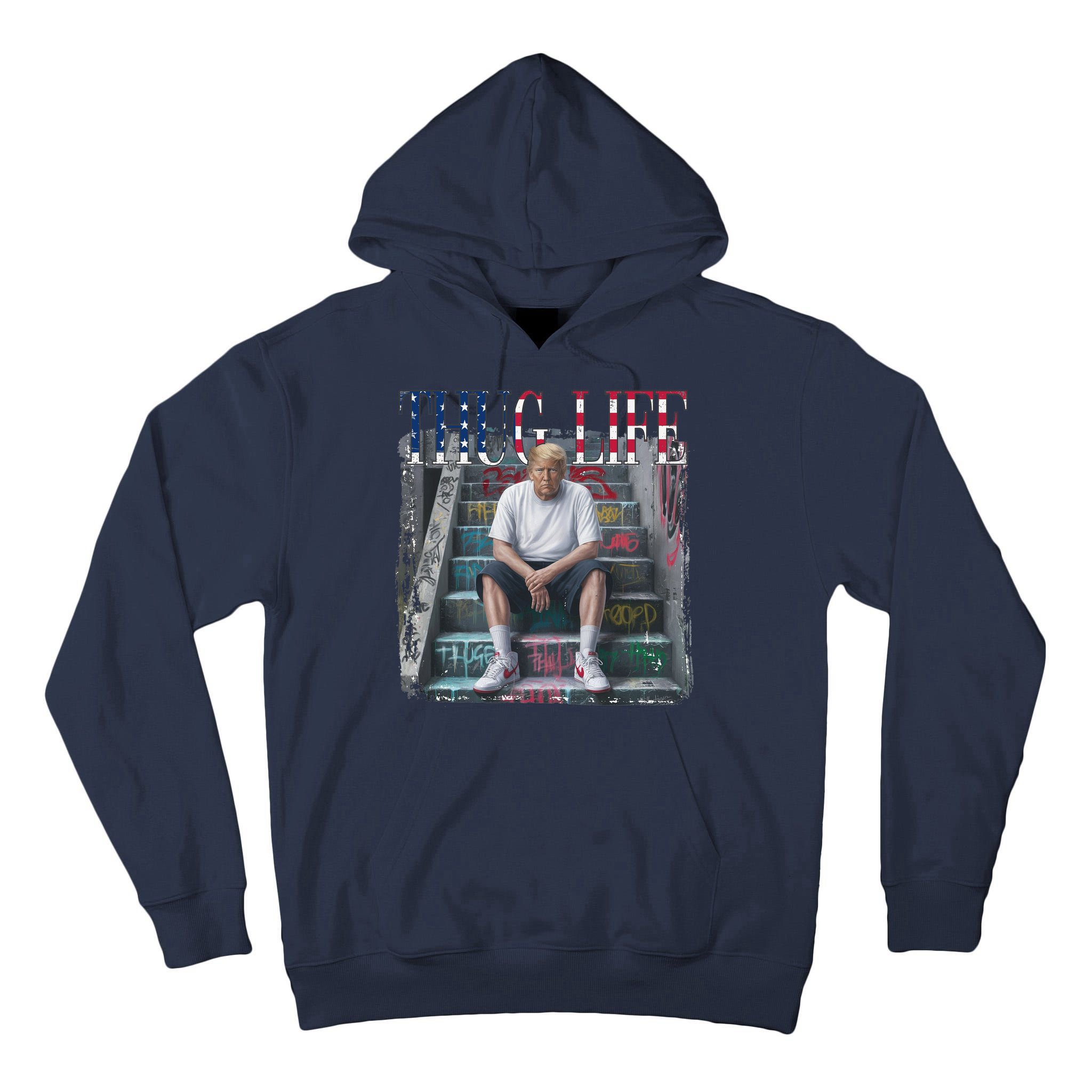 Trump Hip Hop Thug Life America Flag Vote Felon Conviction Tall Hoodie