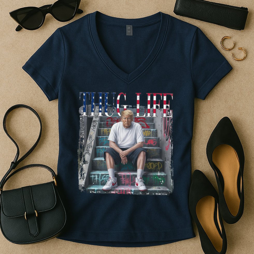 Trump Hip Hop Thug Life America Flag Vote Felon Conviction Women's V-Neck T-Shirt