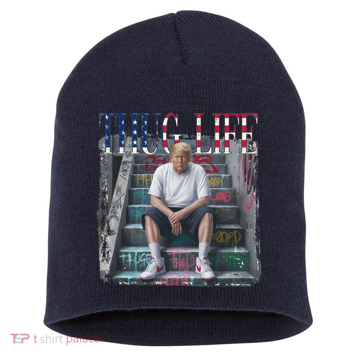 Trump Hip Hop Thug Life America Flag Vote Felon Conviction Short Acrylic Beanie