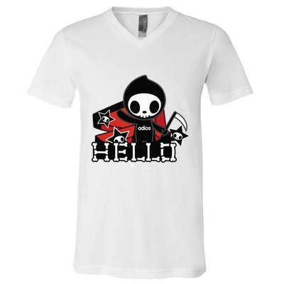 Tokidoki Halloween Hello Adios Coming Out Of Coffin V-Neck T-Shirt