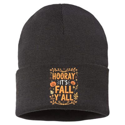 Thanksgiving Halloween Hooray Its Fall YAll Fall Autumn Sustainable Knit Beanie