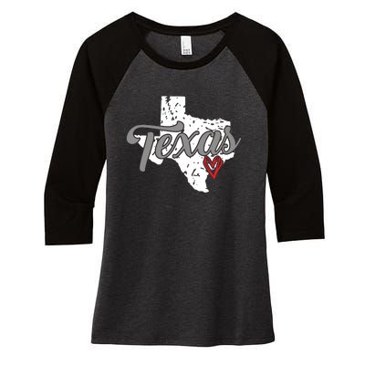 Texas Heart I Love Texas Women's Tri-Blend 3/4-Sleeve Raglan Shirt