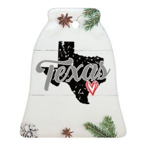 Texas Heart I Love Texas Ceramic Bell Ornament