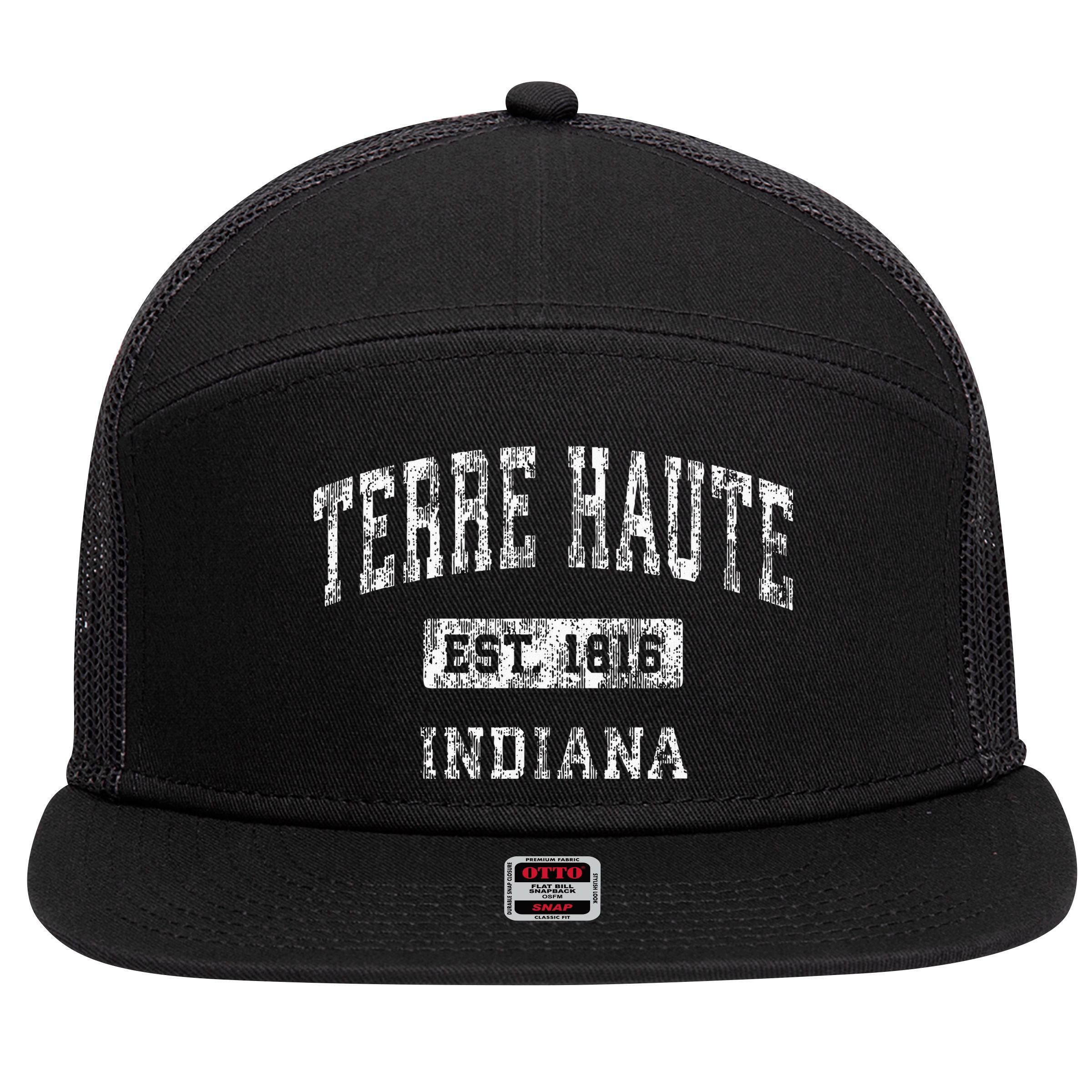 Terre Haute Indiana In Vintage Established Sports 7 Panel Mesh Trucker Snapback Hat