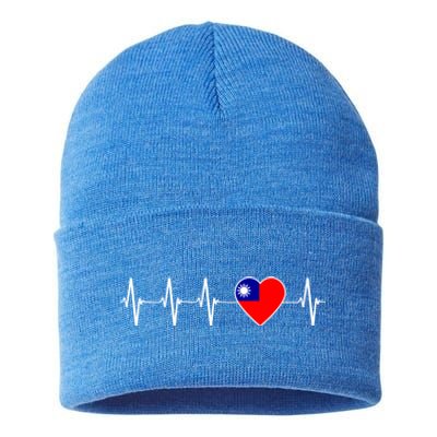 Taiwanese Heartbeat I Love Taiwan Flag Heart Gift Sustainable Knit Beanie