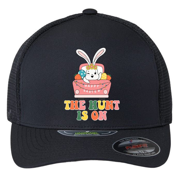 The Hunt Is On Easter Bunny Holiday Flexfit Unipanel Trucker Cap