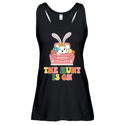 The Hunt Is On Easter Bunny Holiday Ladies Essential Flowy Tank