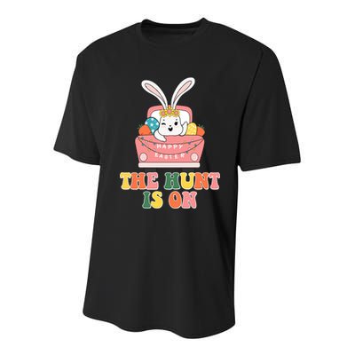 The Hunt Is On Easter Bunny Holiday Youth Performance Sprint T-Shirt