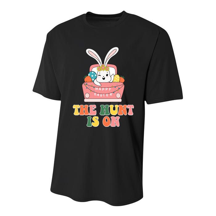 The Hunt Is On Easter Bunny Holiday Youth Performance Sprint T-Shirt
