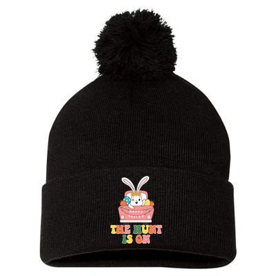 The Hunt Is On Easter Bunny Holiday Pom Pom 12in Knit Beanie