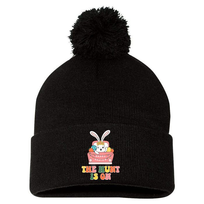 The Hunt Is On Easter Bunny Holiday Pom Pom 12in Knit Beanie