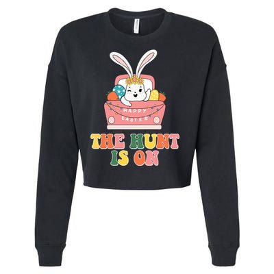 The Hunt Is On Easter Bunny Holiday Cropped Pullover Crew