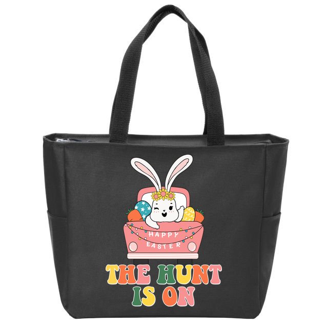 The Hunt Is On Easter Bunny Holiday Zip Tote Bag