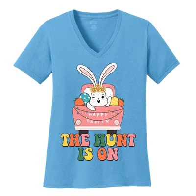 The Hunt Is On Easter Bunny Holiday Women's V-Neck T-Shirt