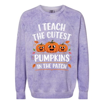 Teacher Halloween I Teach The Cutest Pumpkins In The Patch Great Gift Colorblast Crewneck Sweatshirt