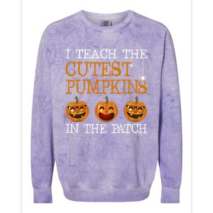 Teacher Halloween I Teach The Cutest Pumpkins In The Patch Cool Gift Colorblast Crewneck Sweatshirt