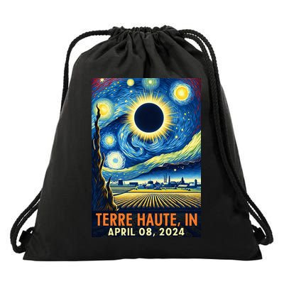 Terre Haute Indiana Total Solar Eclipse 2024 Starry Night Drawstring Bag