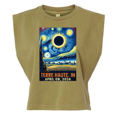 Terre Haute Indiana Total Solar Eclipse 2024 Starry Night Garment-Dyed Women's Muscle Tee
