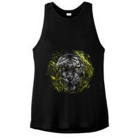 Tiger Hiding In The Grass Ladies PosiCharge Tri-Blend Wicking Tank