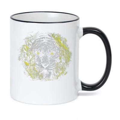 Tiger Hiding In The Grass 11oz Black Color Changing Mug