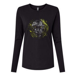 Tiger Hiding In The Grass Womens Cotton Relaxed Long Sleeve T-Shirt