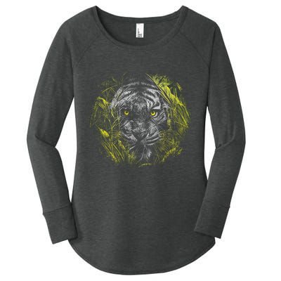 Tiger Hiding In The Grass Women's Perfect Tri Tunic Long Sleeve Shirt