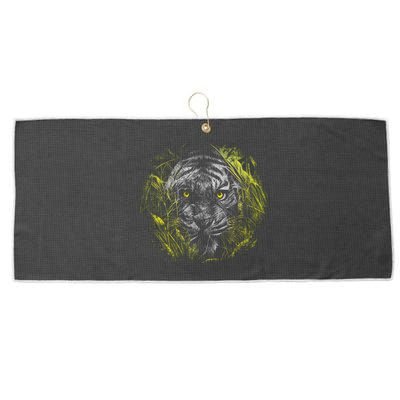 Tiger Hiding In The Grass Large Microfiber Waffle Golf Towel