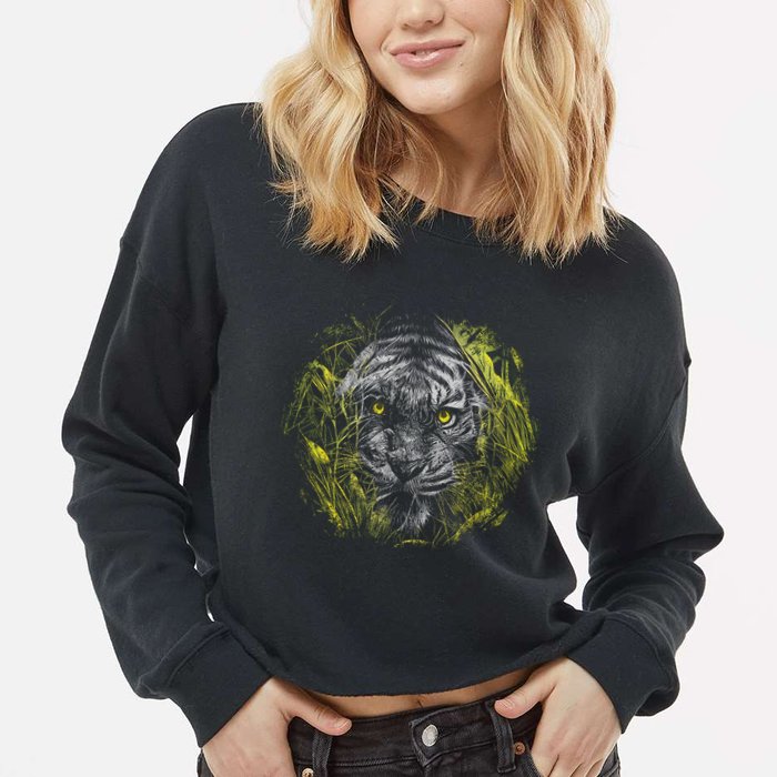 Tiger Hiding In The Grass Cropped Pullover Crew