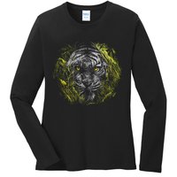 Tiger Hiding In The Grass Ladies Long Sleeve Shirt