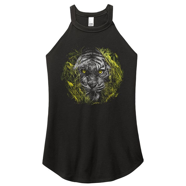 Tiger Hiding In The Grass Women's Perfect Tri Rocker Tank