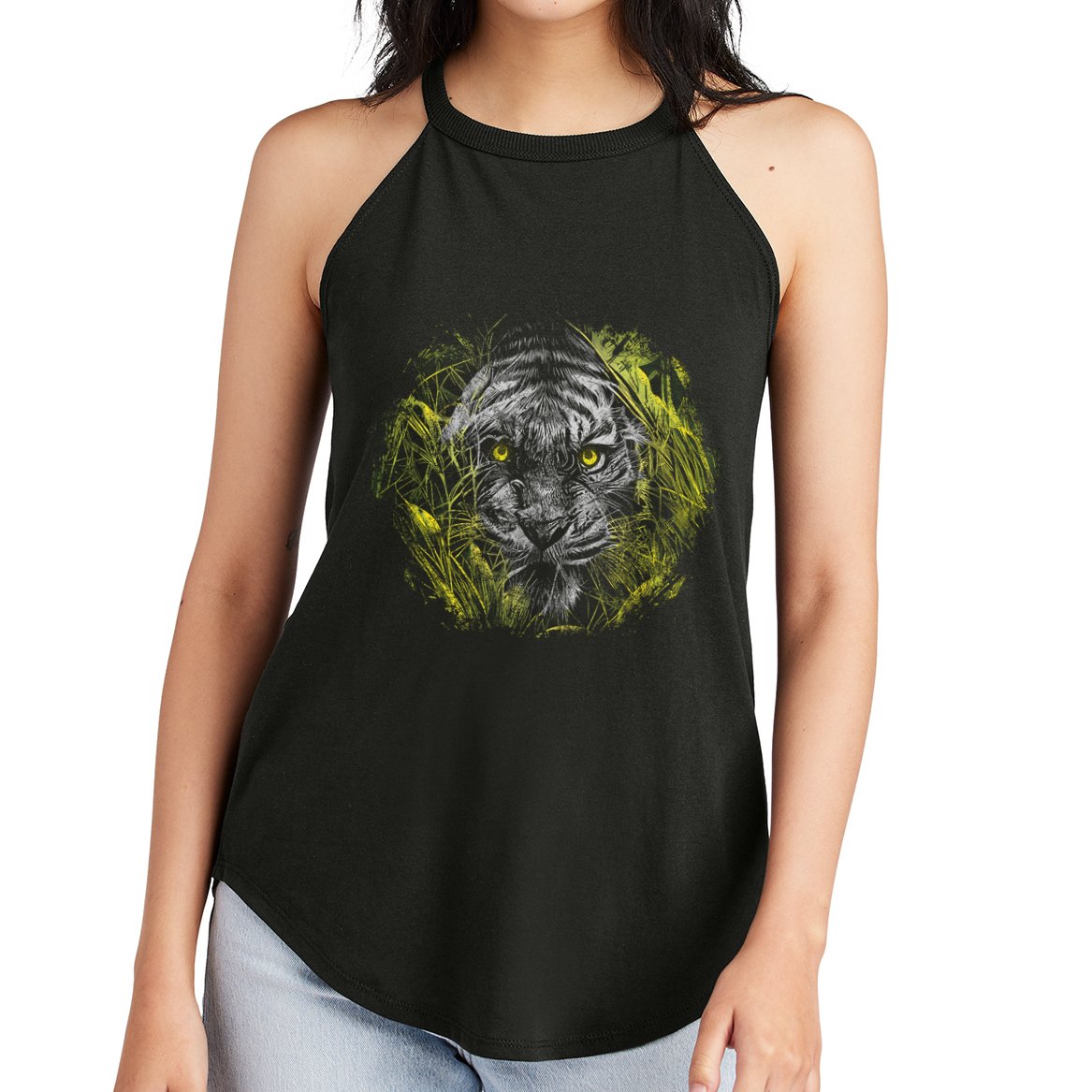 Tiger Hiding In The Grass Women's Perfect Tri Rocker Tank