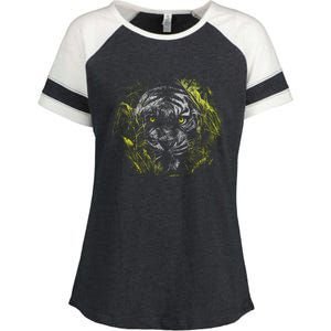 Tiger Hiding In The Grass Enza Ladies Jersey Colorblock Tee