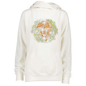 Tiger Hiding In The Grass Womens Funnel Neck Pullover Hood