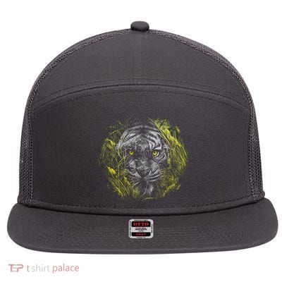 Tiger Hiding In The Grass 7 Panel Mesh Trucker Snapback Hat