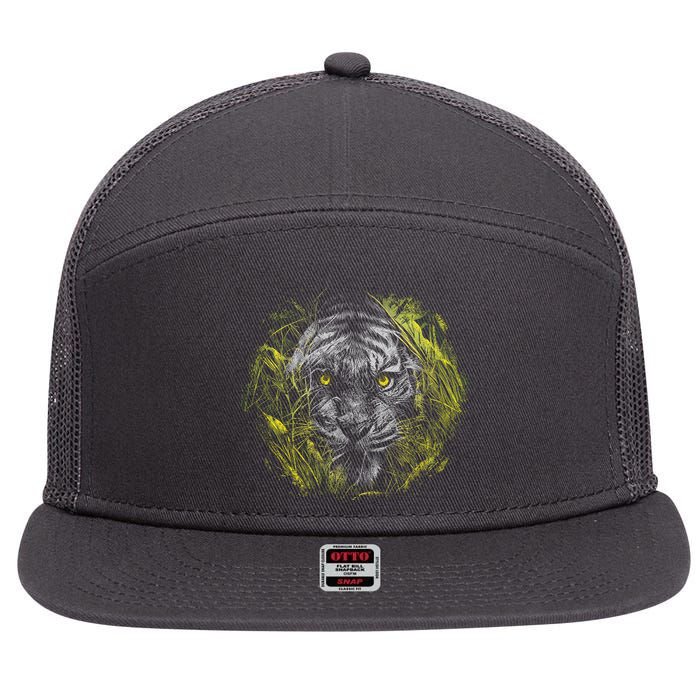 Tiger Hiding In The Grass 7 Panel Mesh Trucker Snapback Hat