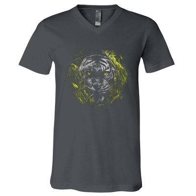 Tiger Hiding In The Grass V-Neck T-Shirt