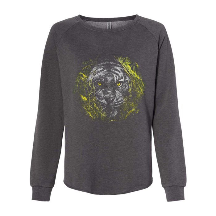 Tiger Hiding In The Grass Womens California Wash Sweatshirt