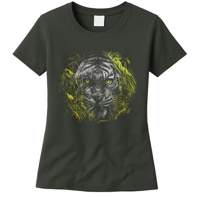 Tiger Hiding In The Grass Womens T-Shirt
