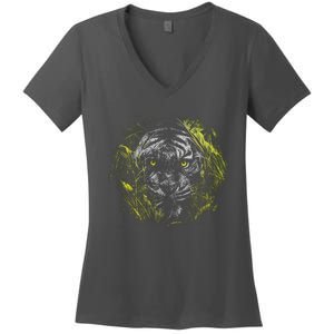 Tiger Hiding In The Grass Women's V-Neck T-Shirt