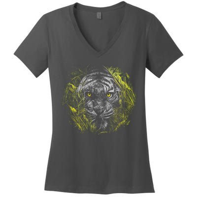 Tiger Hiding In The Grass Women's V-Neck T-Shirt