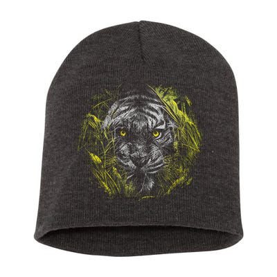 Tiger Hiding In The Grass Short Acrylic Beanie