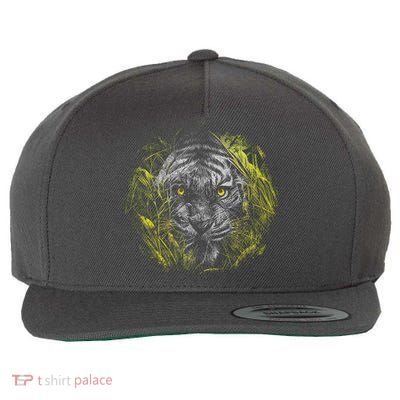 Tiger Hiding In The Grass Wool Snapback Cap