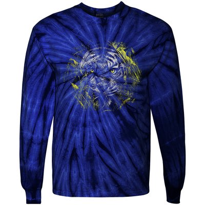 Tiger Hiding In The Grass Tie-Dye Long Sleeve Shirt