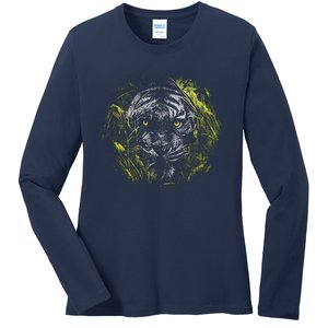 Tiger Hiding In The Grass Ladies Long Sleeve Shirt