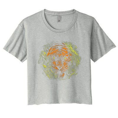 Tiger Hiding In The Grass Women's Crop Top Tee