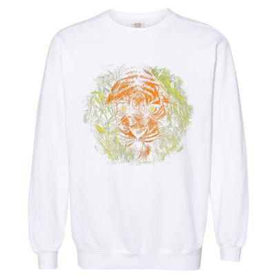 Tiger Hiding In The Grass Garment-Dyed Sweatshirt