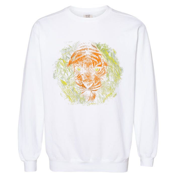 Tiger Hiding In The Grass Garment-Dyed Sweatshirt