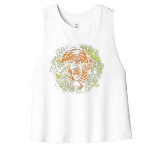 Tiger Hiding In The Grass Women's Racerback Cropped Tank